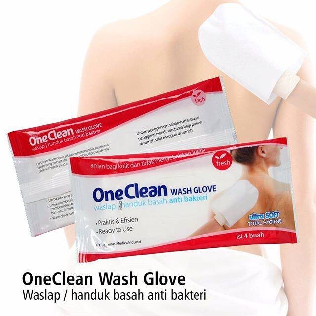 One Clean Wash Glove-Waslap-Handuk Basah Anti Bakteri-OneMed pak isi 4