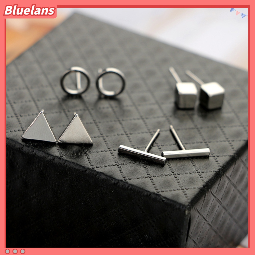 8pcs / Set Anting Stud Bentuk Geometris Persegi Segitiga Lingkaran Untuk Hadiah Wanita