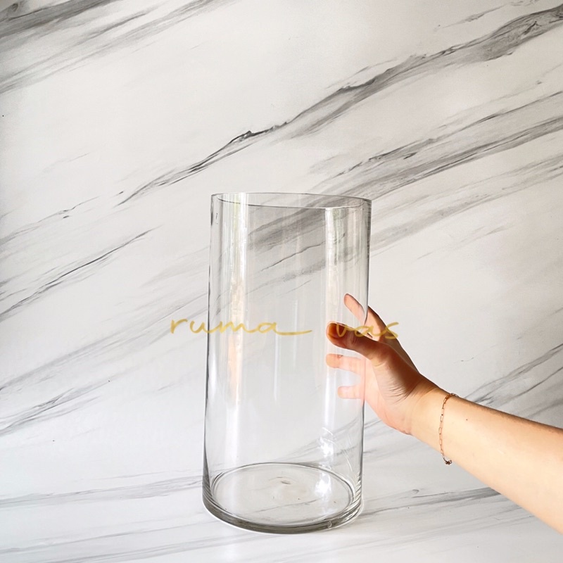 [ EKSPEDISI ] Vas bunga kaca tabung jumbo besar tinggi 30cm diameter 20cm besar vase kaca tebal impo