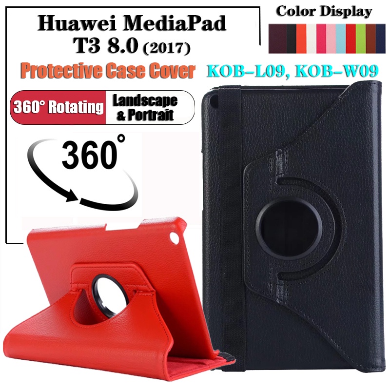 Untuk Huawei MediaPad T3 8.0 (2017) KOB-L09 KOB-W09 Casing Fashion360° Rotating Tablet Flip Stand Leather Case Cover Pelindung