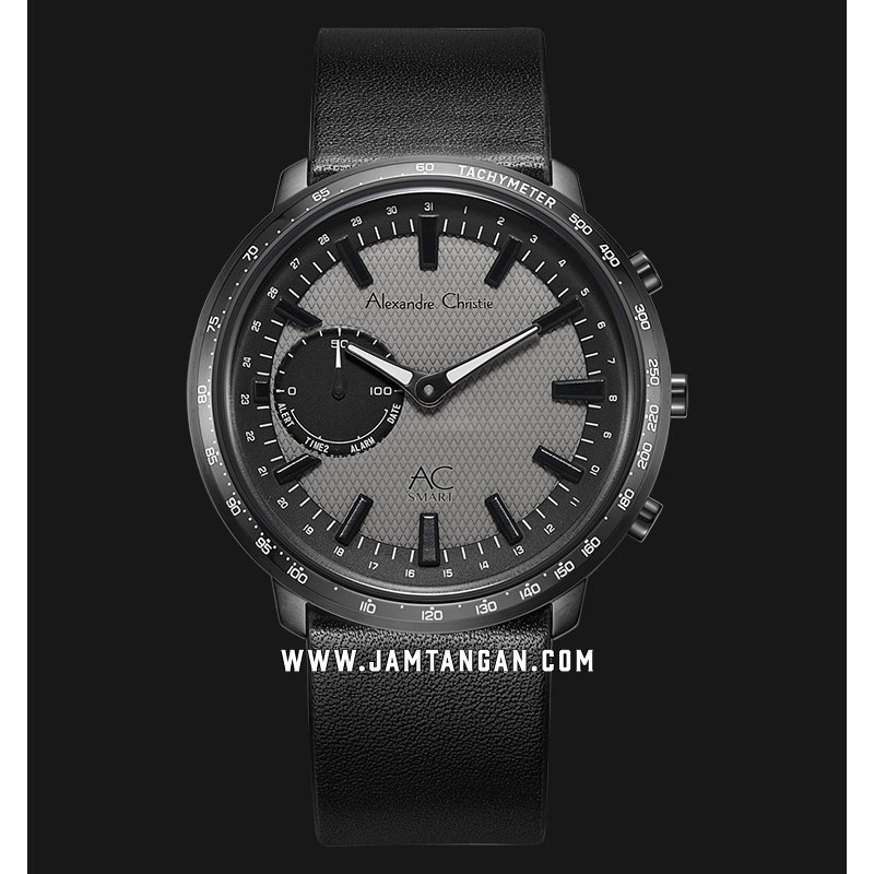 Alexandre Christie AC S001 MF LIPGR Hybrid Smartwatch Men Gunmetal Dial Black Leather Strap
