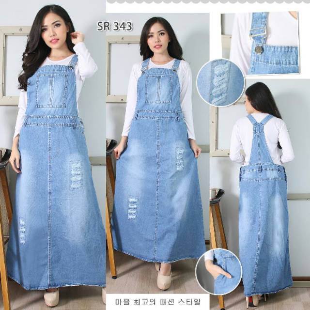 Rok Panjang Overal Jeans Jumbo - Ripped - Size Celana 35-38