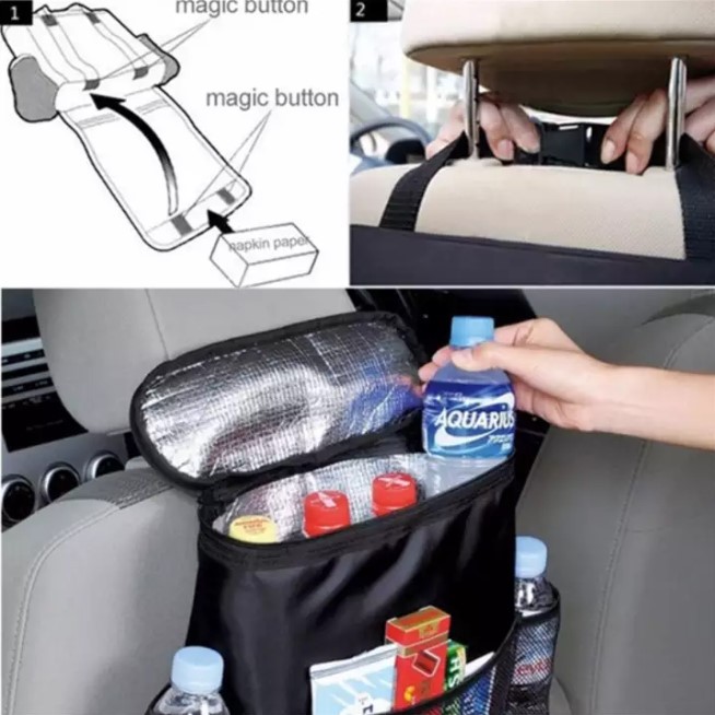 Best Auto Car Mobil Seat Organizer Insulated Tahan Panas Dingin Tempat Botol Minum - Hitam