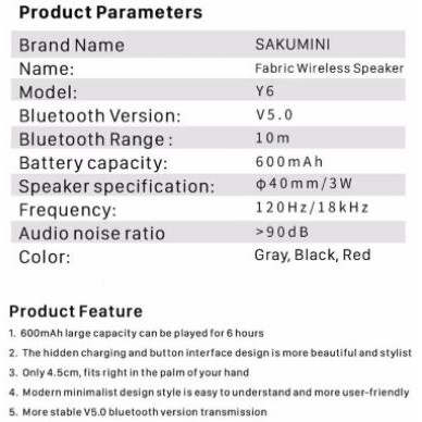 Speaker Portable Bluetooth Sakumini Y6 Round Wireless