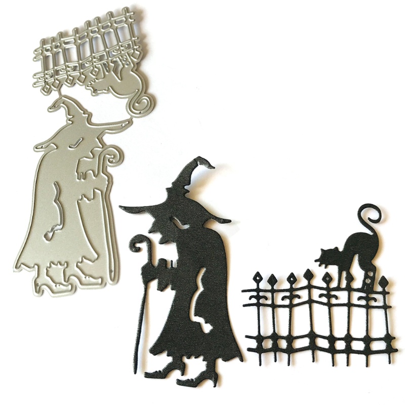 Zzz Cetakan Stensil Cutting Dies Motif Penyihir Halloween Bahan Metal Untuk Scrapbook / Craft DIY