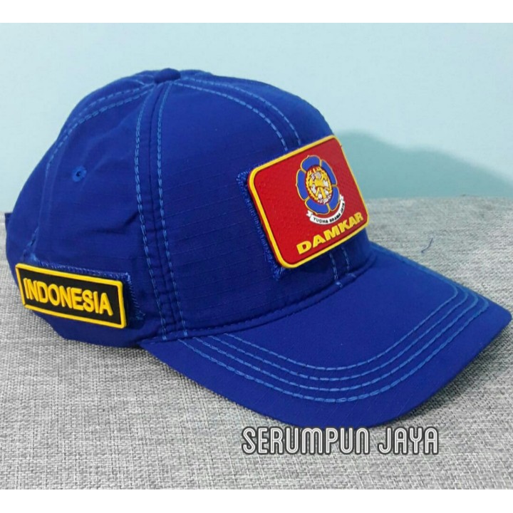 TOPI DAMKAR BIRU - TOPI DAMKAR VELCRO 3PATCH PEMADAM - TOPI DAMKAR VELCRO BIRU