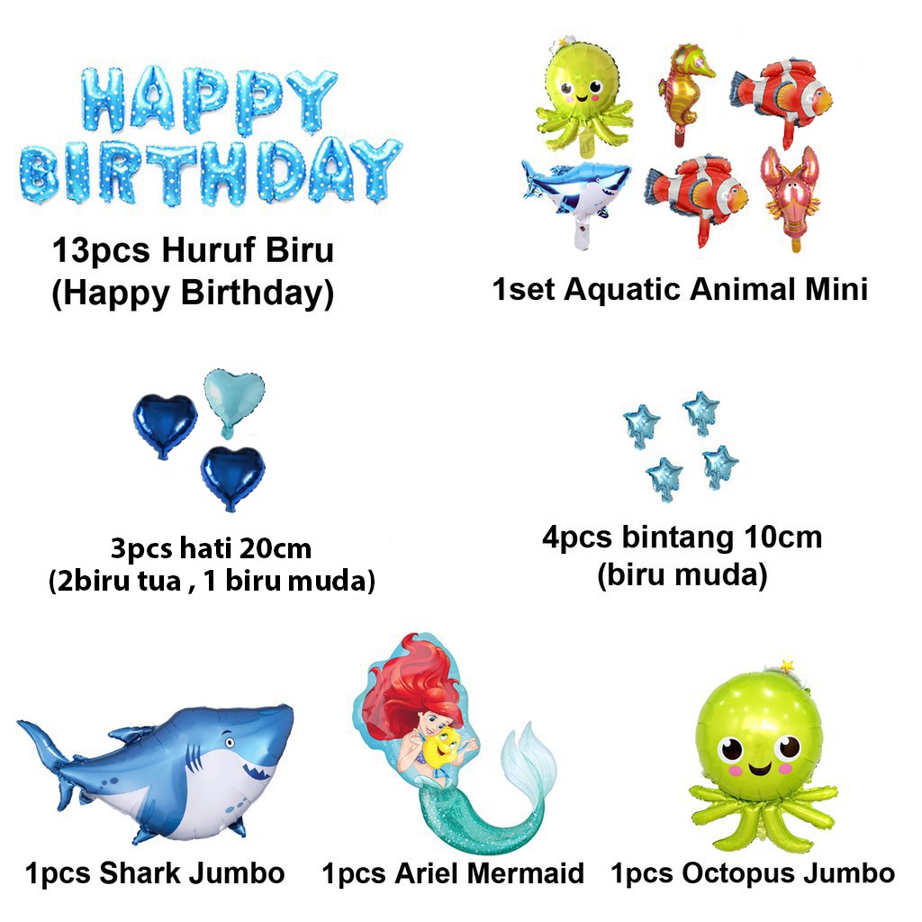 [PAKET] BIRTHDAY Set UNDERWATER ANIMAL Dekorasi Backdrop Ulangtahun