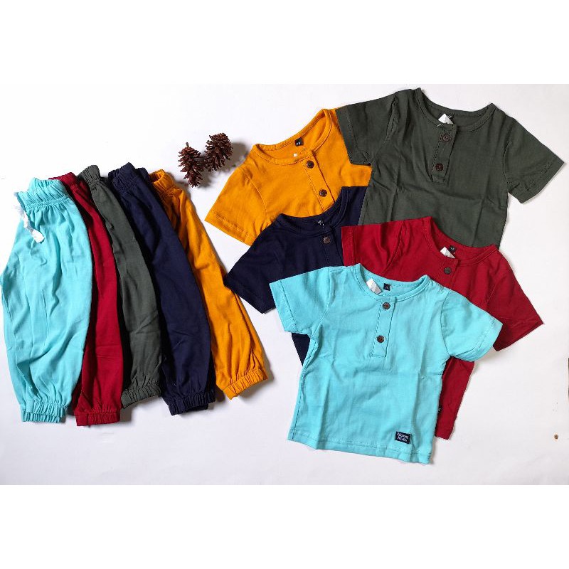 Setelan Baju Anak Daily Set Button LongPants bangkids cotton combed