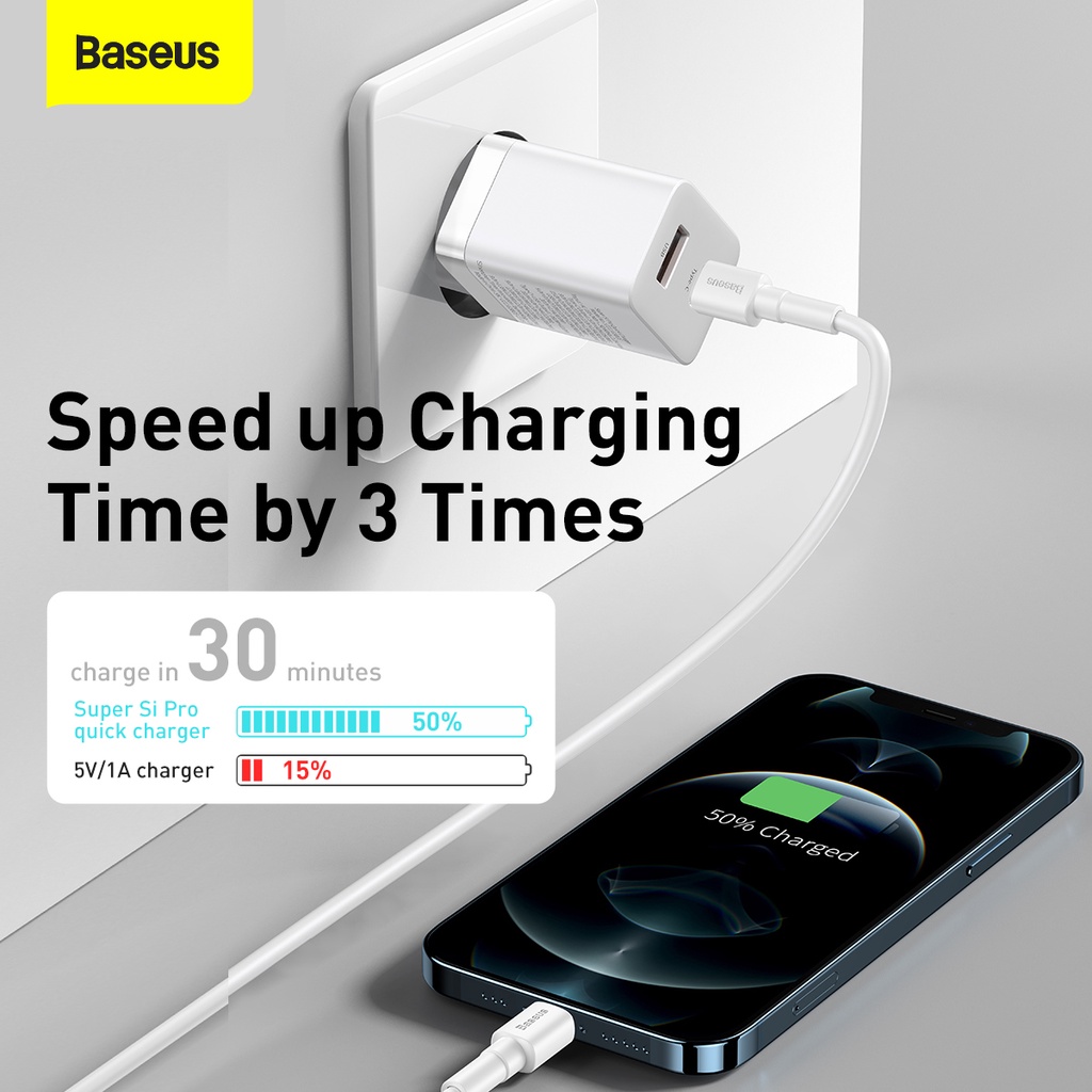 Baseus Original Adaptor Charger Super Si Pro 30W 3A Super Fast Charging Type C PD Quick Charge Kepala Casan HP Handphone Ori Iphone Samsung