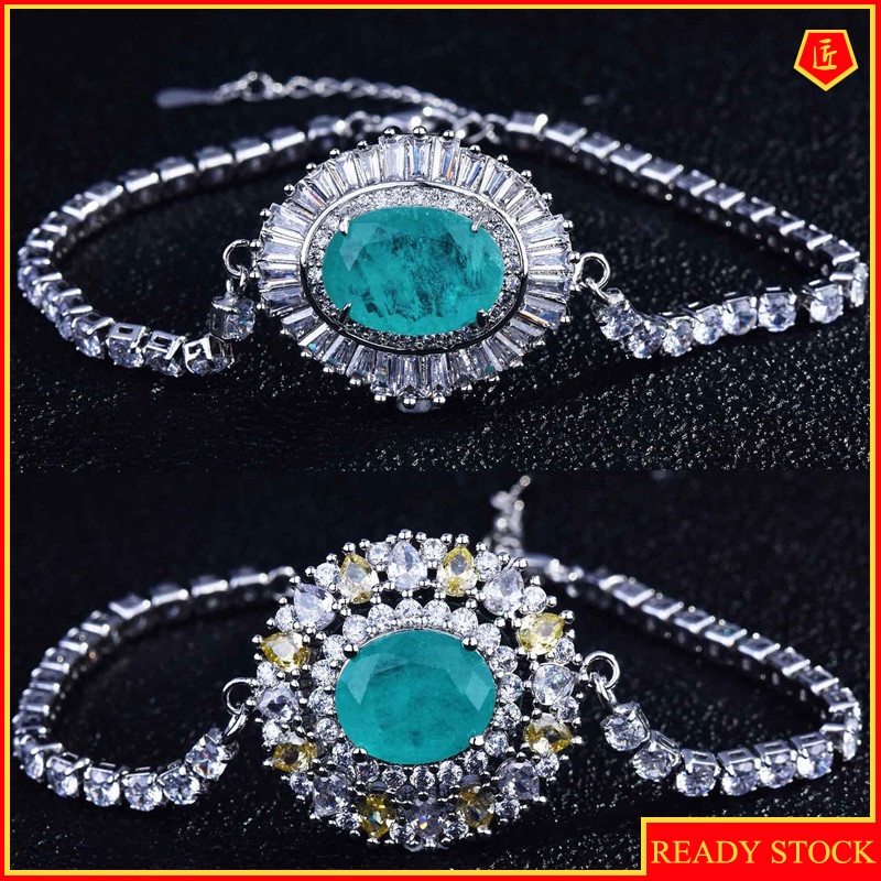 [Ready Stock]New Luxury Full Diamond Natural Paraiba Tourmaline Bracelet