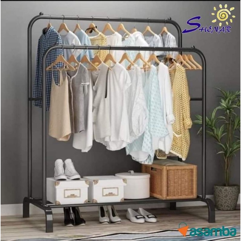 Gantungan Pakaian Ganda Big Stand Hanger Double Windproof Shenar