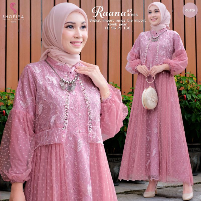 Raana Dress Original By Shofiya, bahan brukat import renda tille import komb pearl