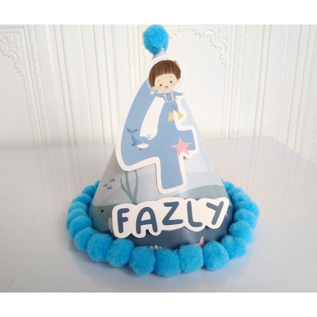 topi spesial under the sea / topi ultah spesial custom under the sea / topi kerucut under the sea