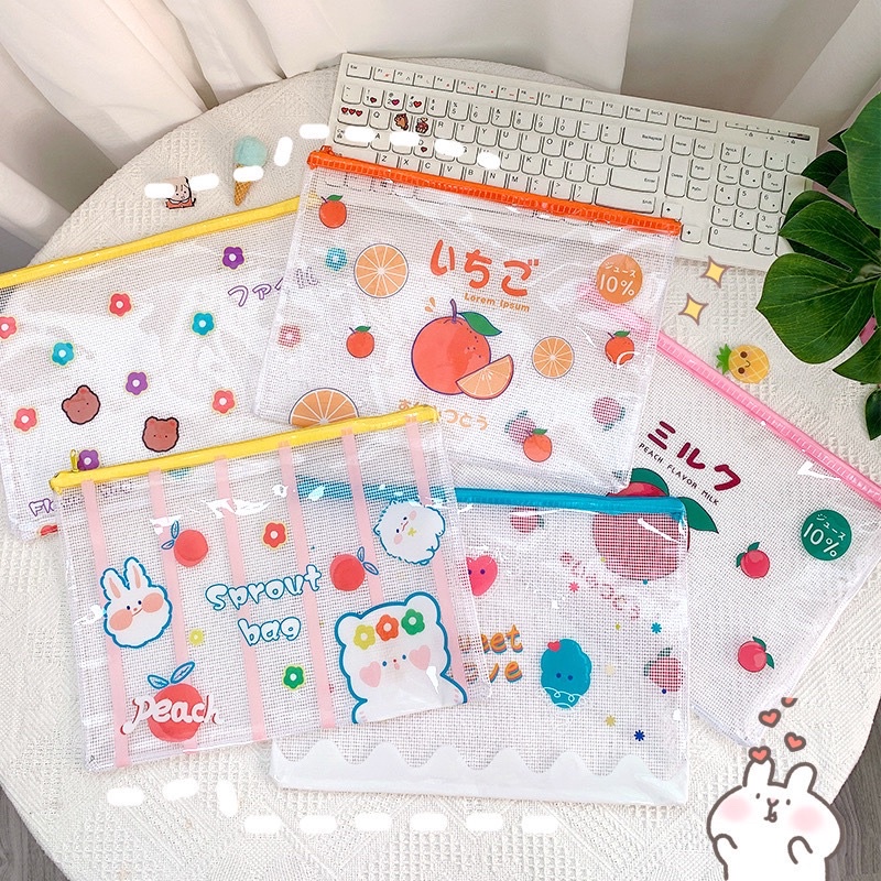 

Tempat Pensil Pouch Korea Lucu Aesthetic Mini Kotak Motif Buah Beruang