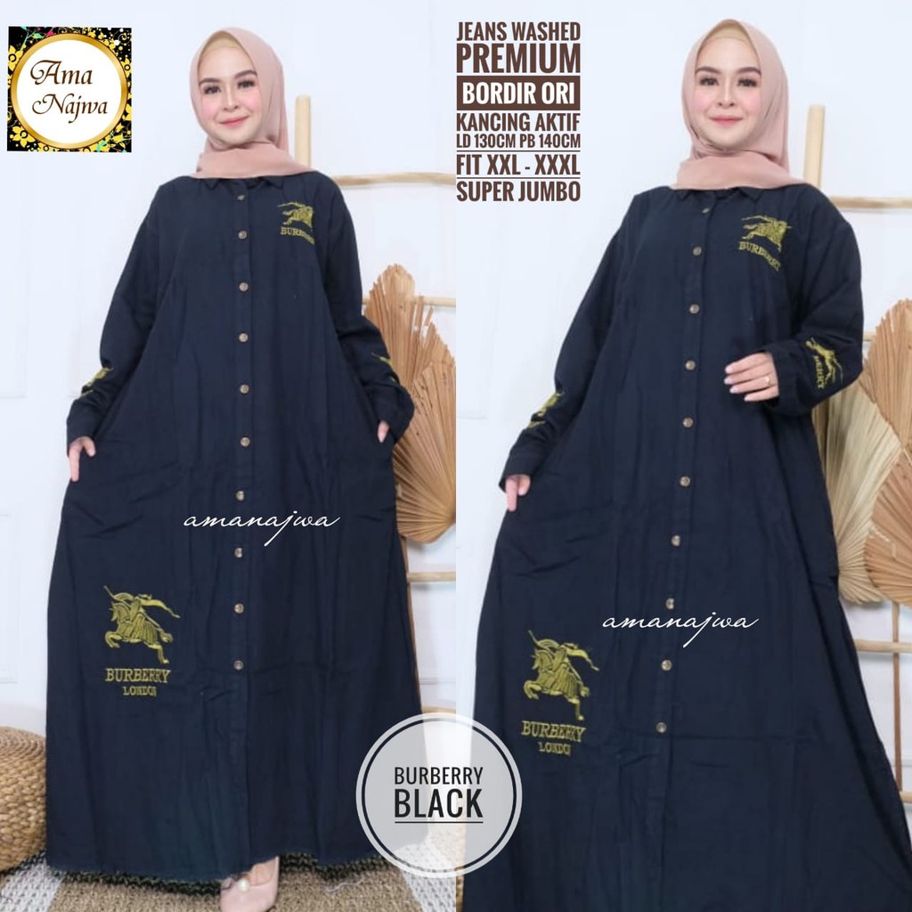 Gamis Jumbo Wanita Terbaru  Ld 130 cm Pj 140 cm Dress Kondangan Warna Hitam Pekat Bahan Halus Nyaman