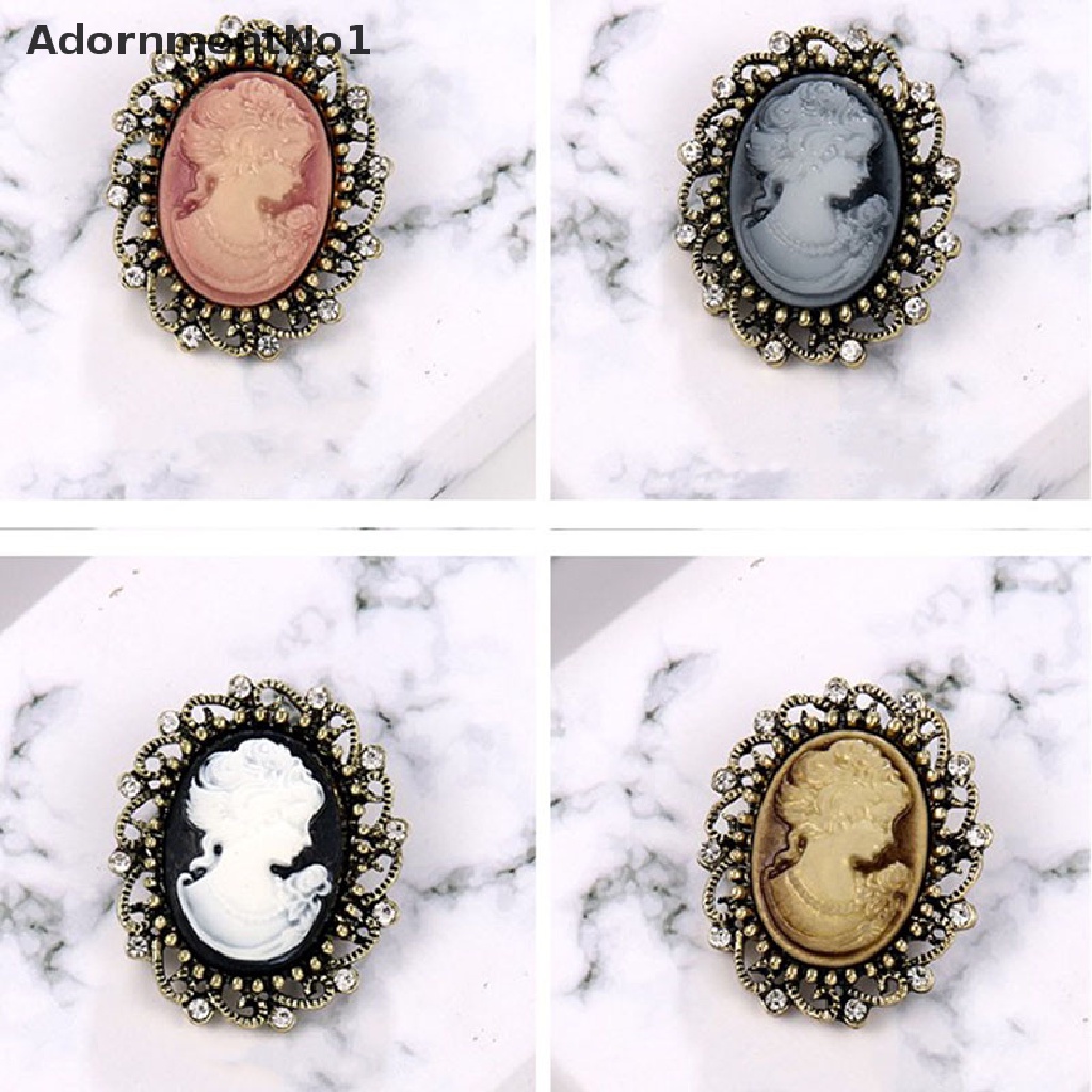 (AdornmentNo1) Bros / Pin Vintage Gothic Bentuk Patung Kepala Cameo Aksen Berlian Imitasi Untuk Wanita