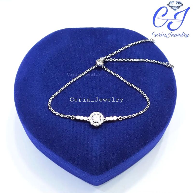 Gelang Perak Asli Silver 925 Lapis Emas Putih Gelang Serut Nori Variasi Permata - Gelang Anti Karat 