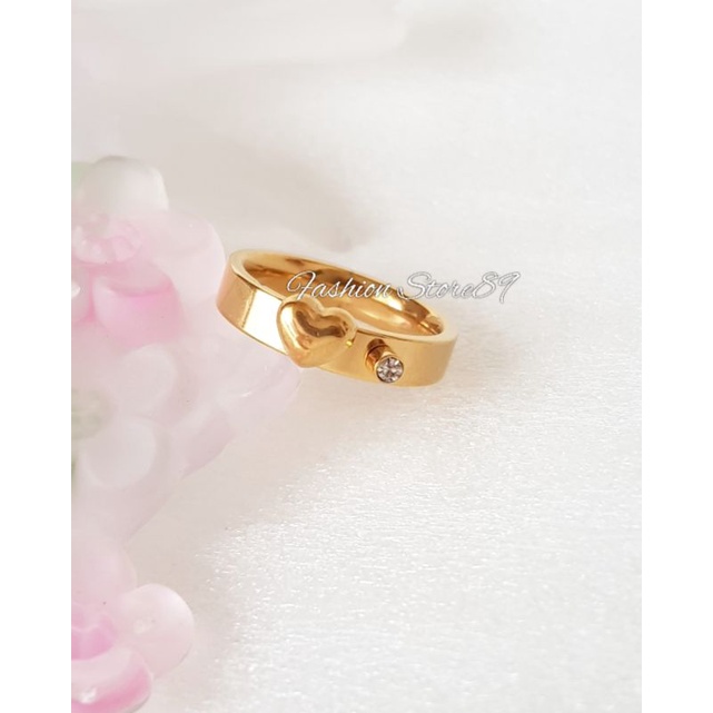 Cincin Titanium import Antikarat Gold Love Permata Timbul Ring Dewasa Impor Antikarat Fashion