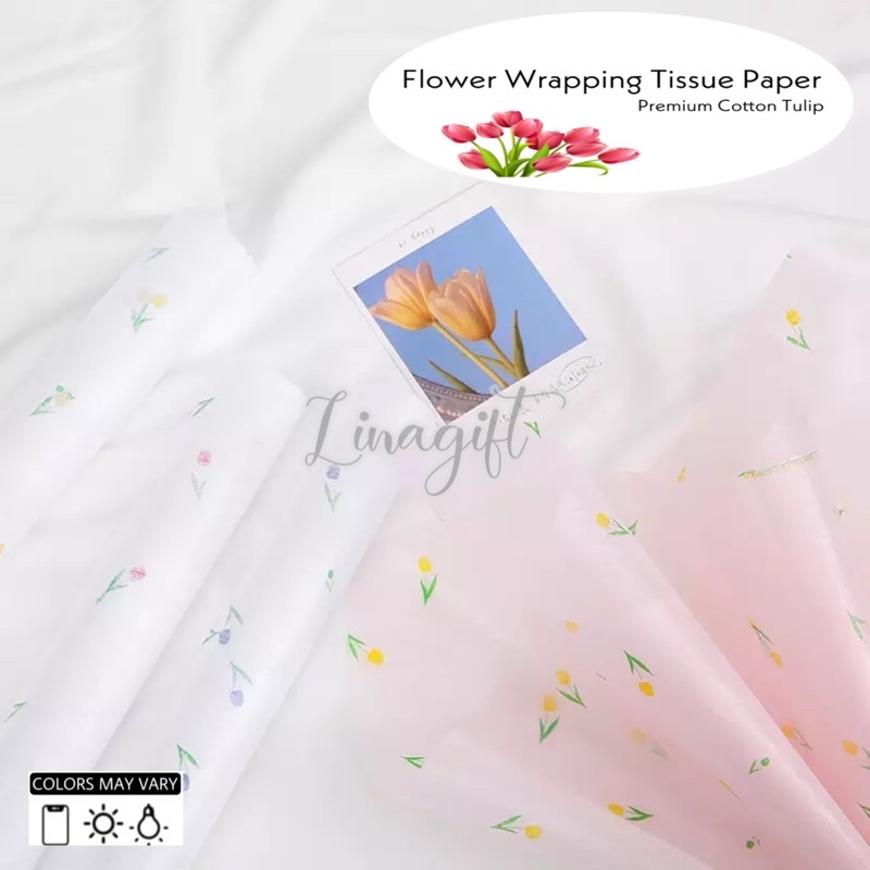 ( 5 Lembar ) PREMIUM COTTON TULIP - FLOWER WRAPPING TISSUE PAPER -  KERTAS BUNGA TISU KARANGAN BUKET BUNGA MOTIF