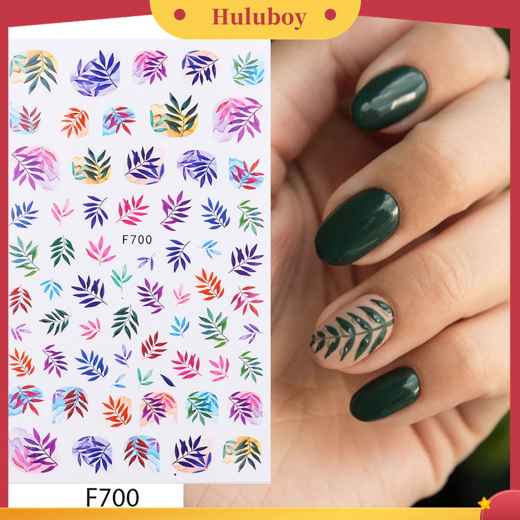 Huluboy Huluboy♡ Stiker Kuku 3D Motif Daun Willow Bunga Lebah Tahan Lama Untuk Dekorasi Nail Art