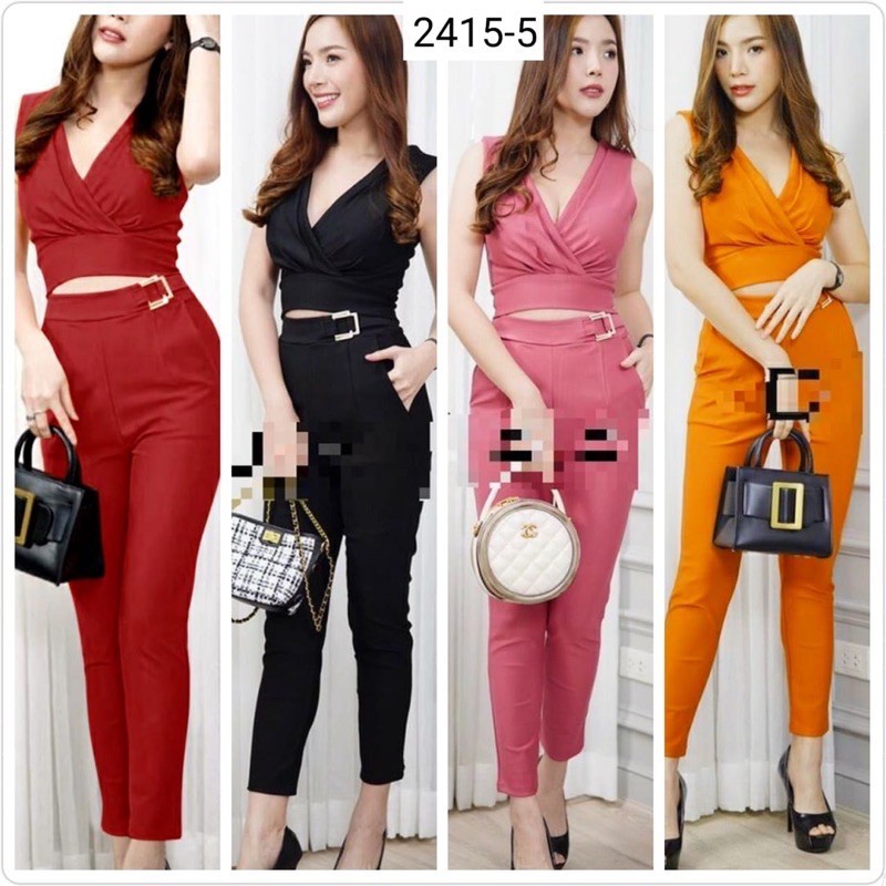 Setelan Wanita Baju Crop Top Tanpa Lengan Set Celana Panjang SCuba Premium Fashion Perempuan G2415-5