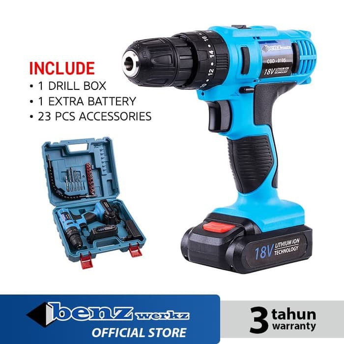 Bor Baterai Cordless lmpact Drill 18V / Bor Tangan torque baterai Benz / Bor Beton Benz 18v