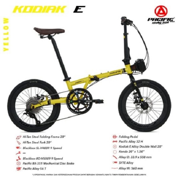 Sepeda Lipat Pacific STEEL KODIAK E 1x9 MD 20 Inch 9 Speed Garansi SNI-2