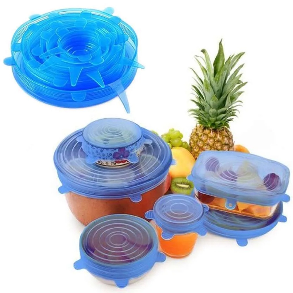 Karet Tutup Rantang Buah Segel Makanan Penutup Panci Mangkuk Silicon Set 6pcs FOOD COVER