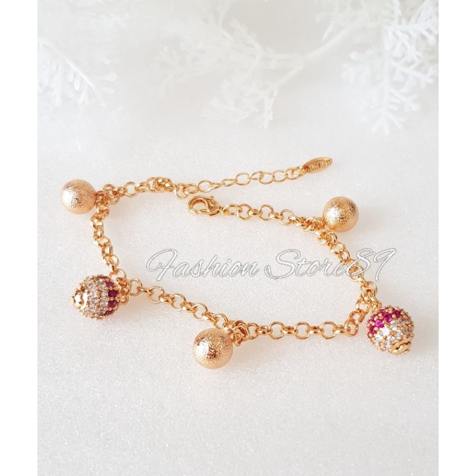 Gelang Bola Permata Pink Elegant Perhiasan Lapis Emas Gelang Jurai Bola Permata pink kombinasi Tercantik Impor Bestquality yaxiya Xuping