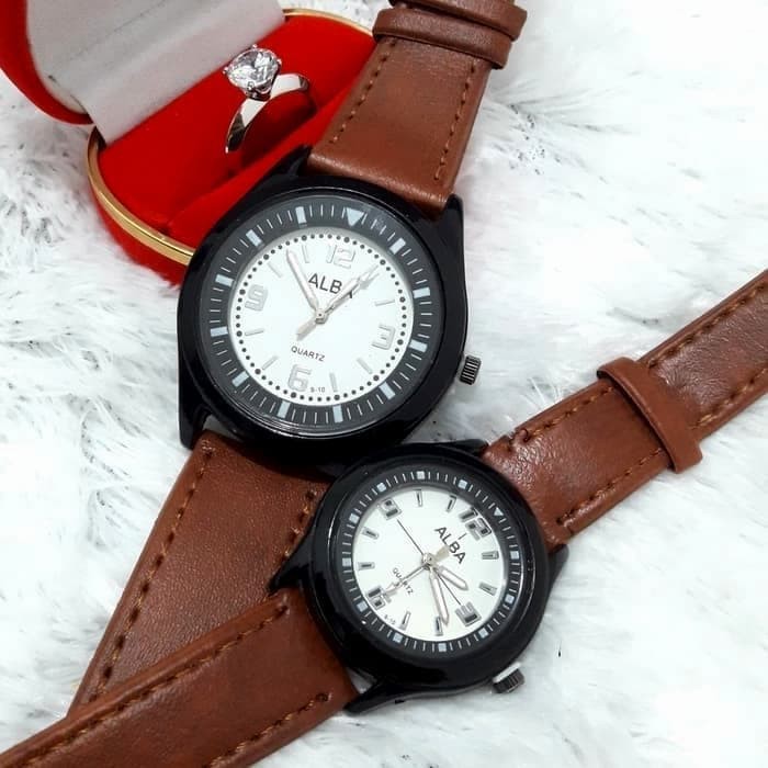 YB -B'Watch Jam Tangan Couple Alba Coklat Plat Putih Ca130P