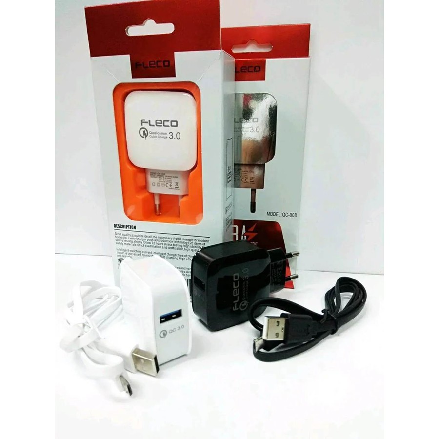 TRAVEL CHARGER ATAU CASAN FLECO QC-008 MICRO 3A PLUS KABEL