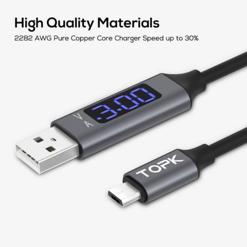 TOPK Kabel Charger USB Type C TPE 3A 1 Meter with Voltage Meter CS0132 Black Grab Medan