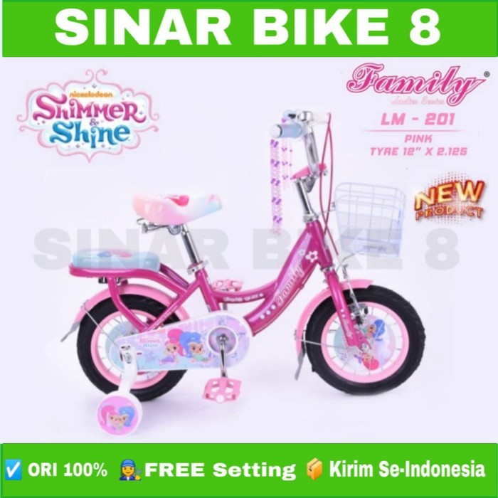 Sepeda Anak Perempuan FAMILY SHIMMER &amp; SHINE Ukuran 12 Inch dan 16 Inch Keranjang