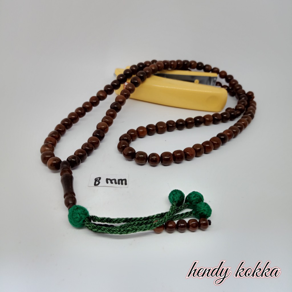 Tasbih Kokka kaukah 99 bulat rumbai 8mm  coklat