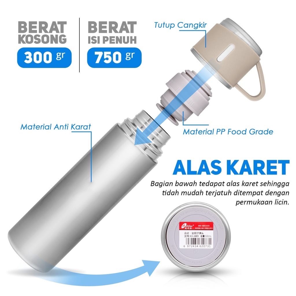 Termos Air Minum Botol 500ml Liter HMN09 Tumbler Air Panas Mini Thermos Kecil Kopi