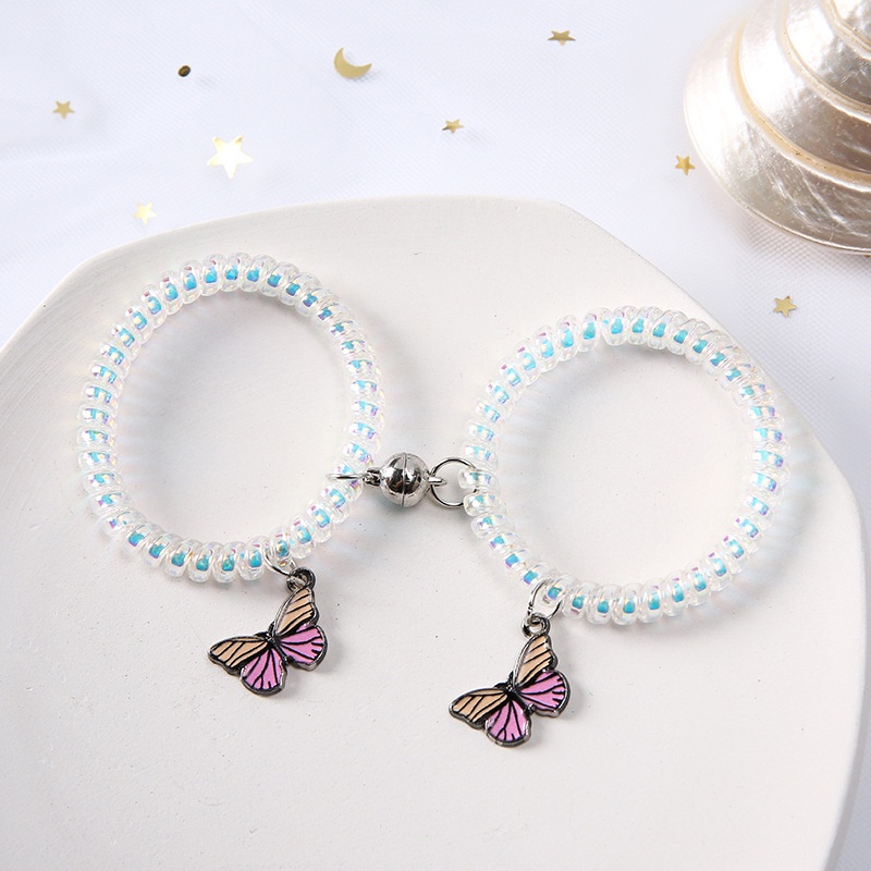 2Pcs Gelang Couple Magnet BLINGBLING KUPU Berkilau Pasangan Hip Hop Korea Fashion Butterfly Bracelet