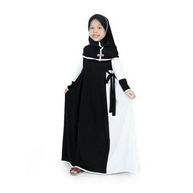 Baju gamis anak perempuan murah warna hitam putih