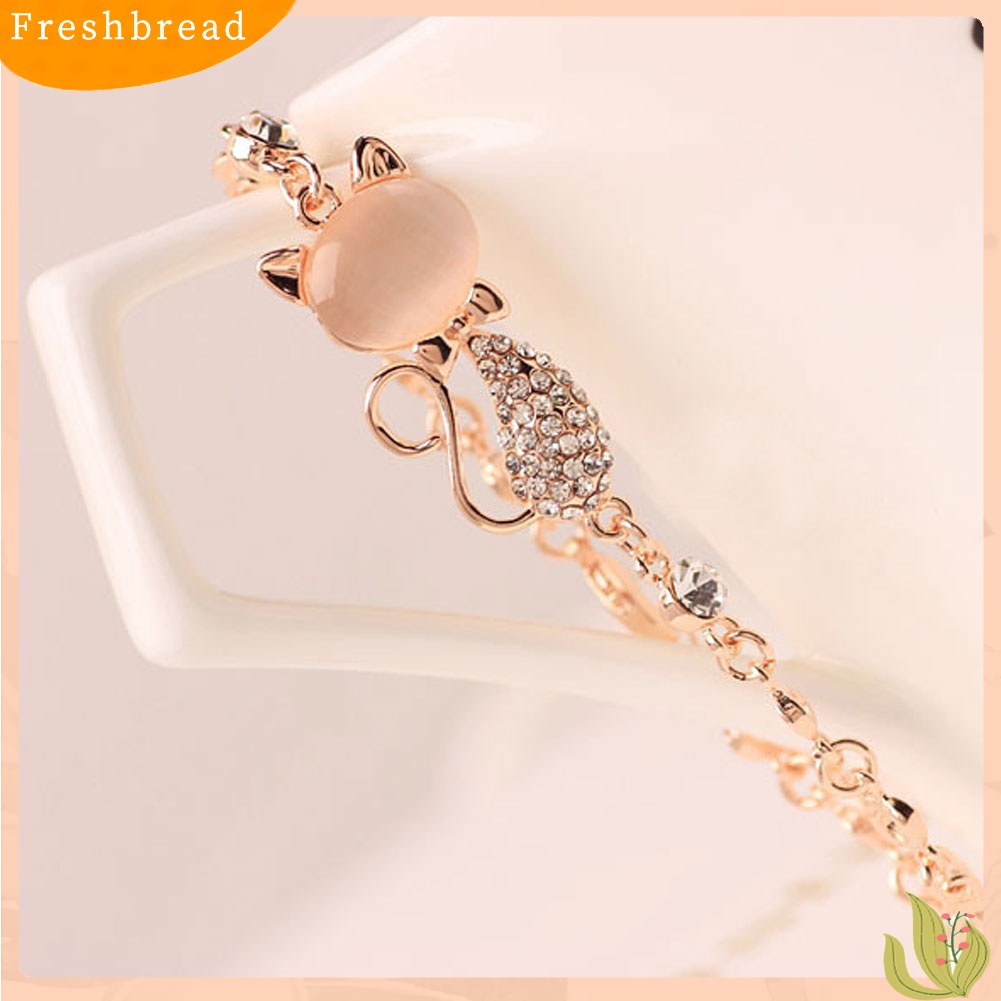 [TERLARIS]Fashion Cat Shape Faux Opal Rhinestone Inlaid Charm Lady Bangle Bracelet Jewelry