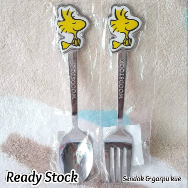 Set Sendok Garpu Kecil Untuk Kue / Snack Karakter Snoopy Woodstock