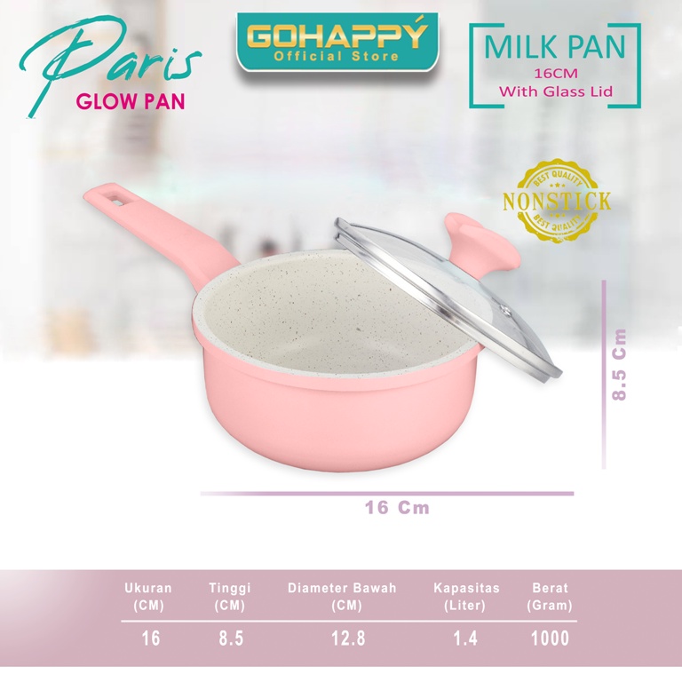 Gohappy Panci Milk pan susu Paris GHP02 PINK Saucepan white marble GLOWPAN PFOA FREE PAN