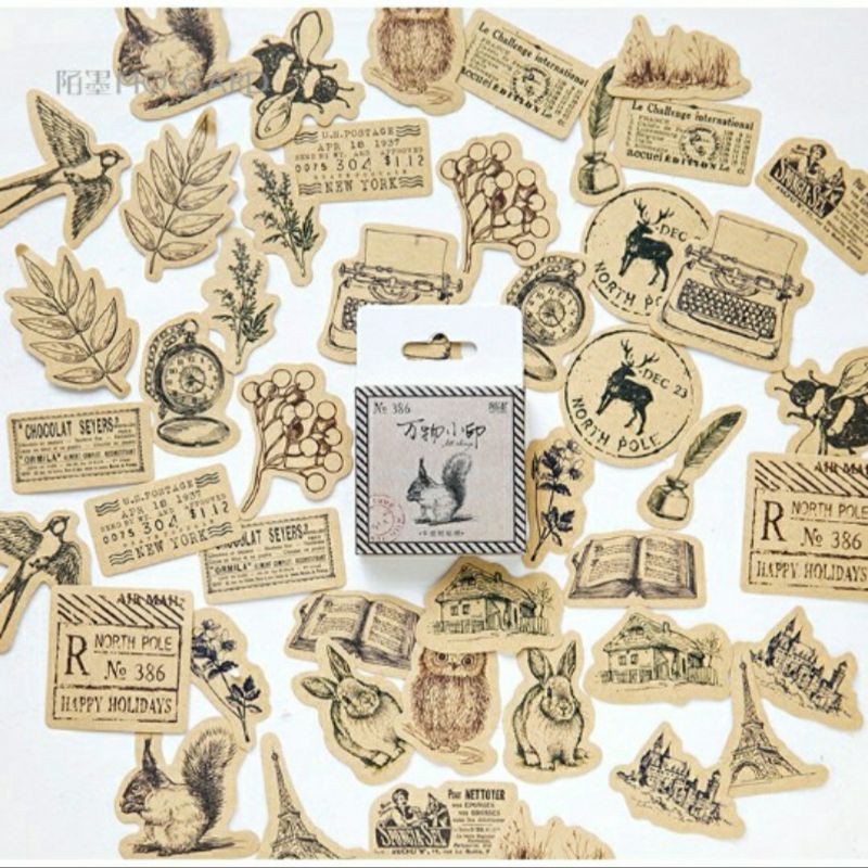 

22 pcs Stickers Journaling Scrapbook Jurnal Hewan Vintage Bohemian Stationary Lucu Murah