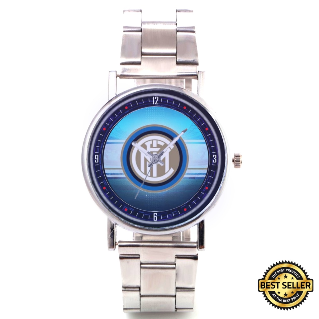 Jam Tangan Stainless Steel LOGO CLUB BOLA INTER MILAN Custom Keren 02 Besi Rantai Murah Meriah Unik 