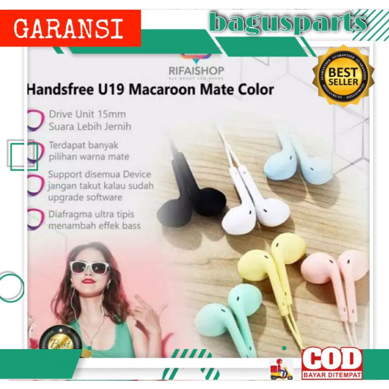 HEADSET HANDSFREE U19 MACARON MATE COLOR HIFI EXTRA BASS