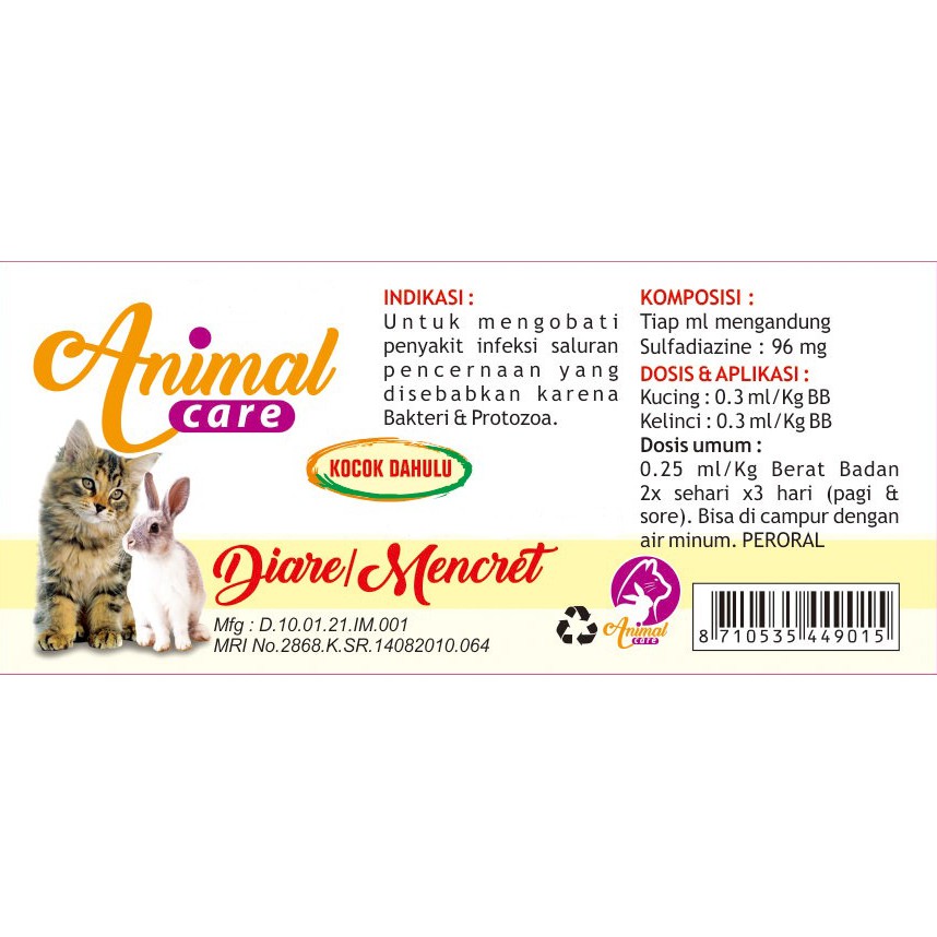 OBAT DIARE MENCRET KELINCI KUCING ANIMAL CARE BERAK DARAH