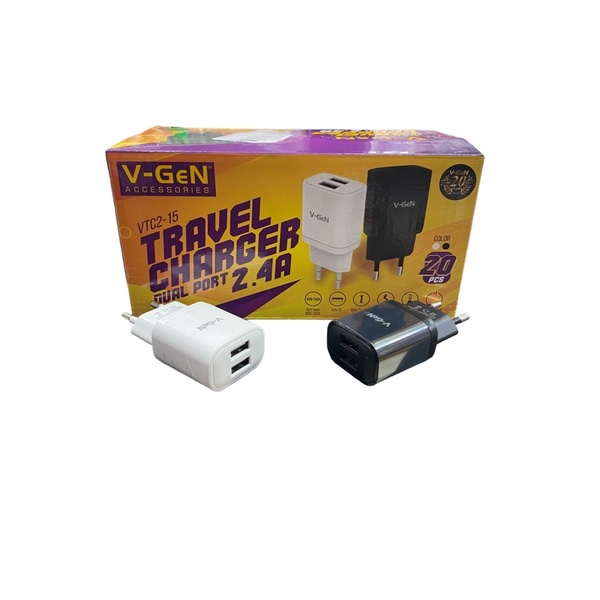 BATOK KEPALA CASAN MURAH CHARGER CHARGE CHAGER ORI V-GEN 2,4A (MAX) VGEN 2usb port per toples isi 20pcs