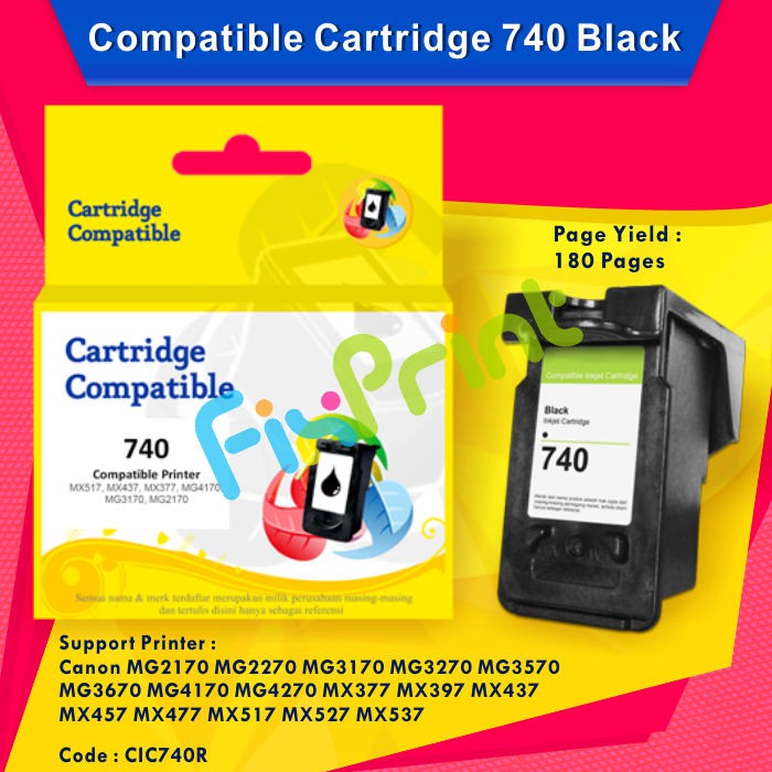 Cartridge Tinta Recycle Canon 740 PG-740 PG740 Black MG2170 MG2270 MG3670 MG4170 MG4270 MX377 MX397