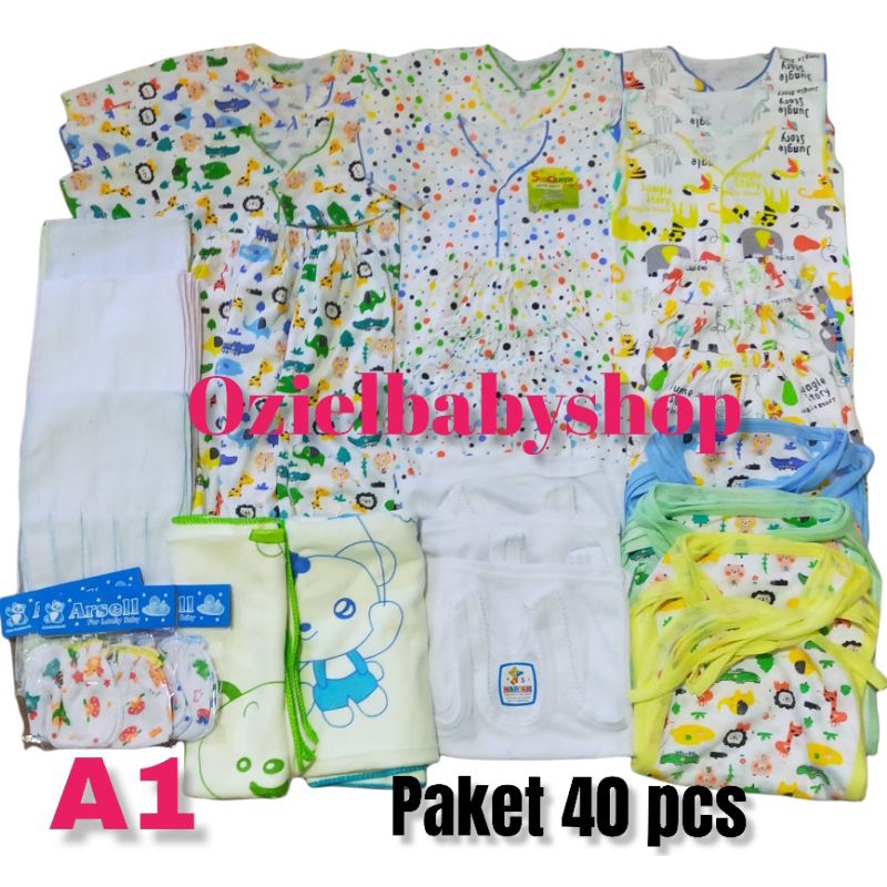 Termurah !!! paket komplit 40 pcs perlengkapan bayi baru lahir motif merk shaqueen SNI/ Perlengkapan bayi