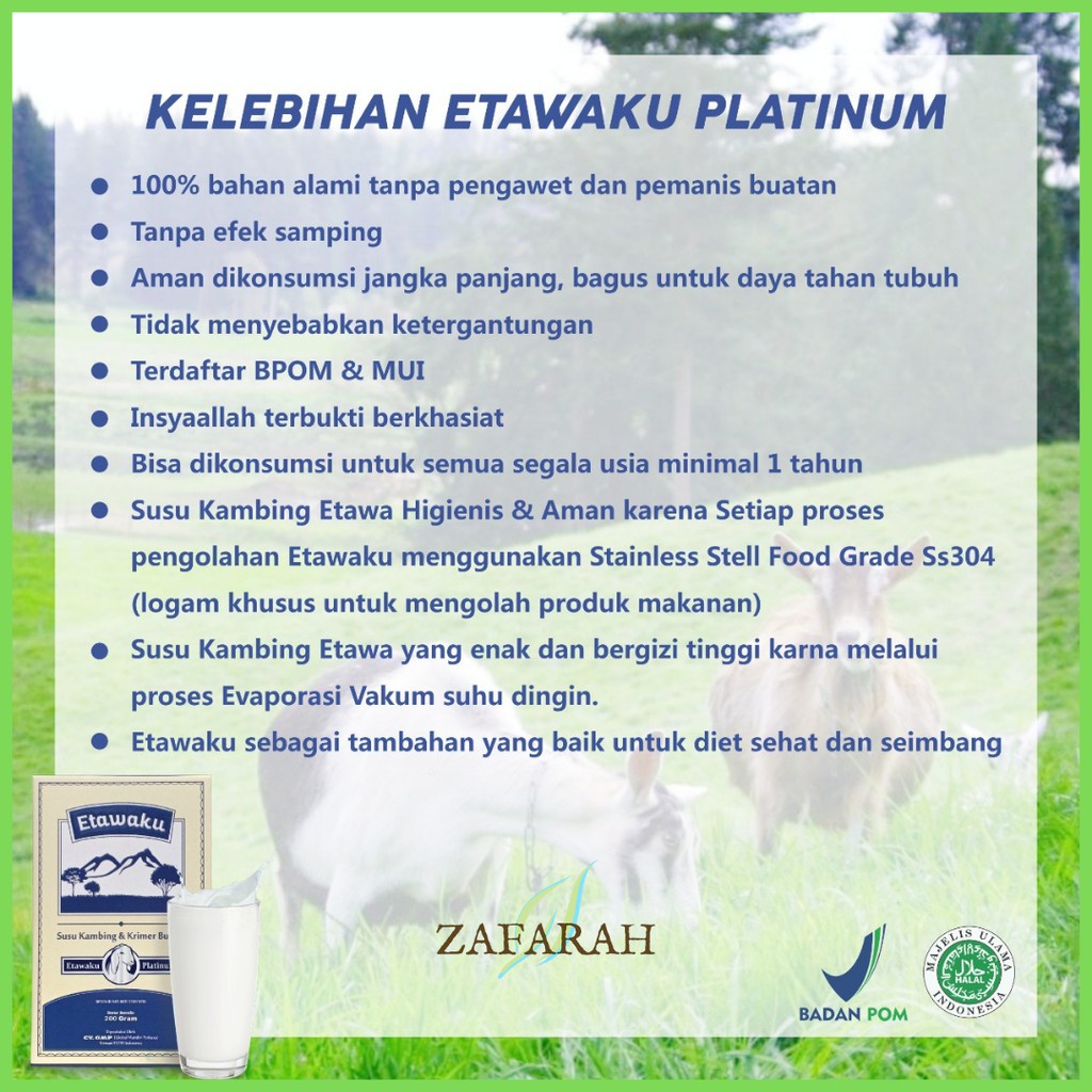 Susu Kambing ETAWAKU PLATINUM Susu Bubuk Etawa Murni Original Solusi Masalah Pernafasan Kolesterol Tinggi Gangguan Tulang Sendi Osteoporosis Tanpa Pengawet Rendah Gula 200 GR