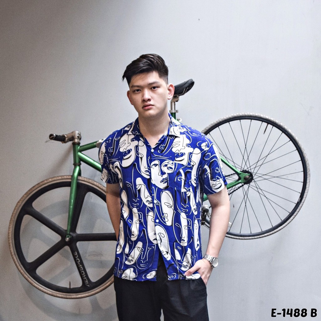 Mensfashionhouse Kemeja Pria Lengan Pendek Motif Abstract Abstrak Kasual Cowok Murah