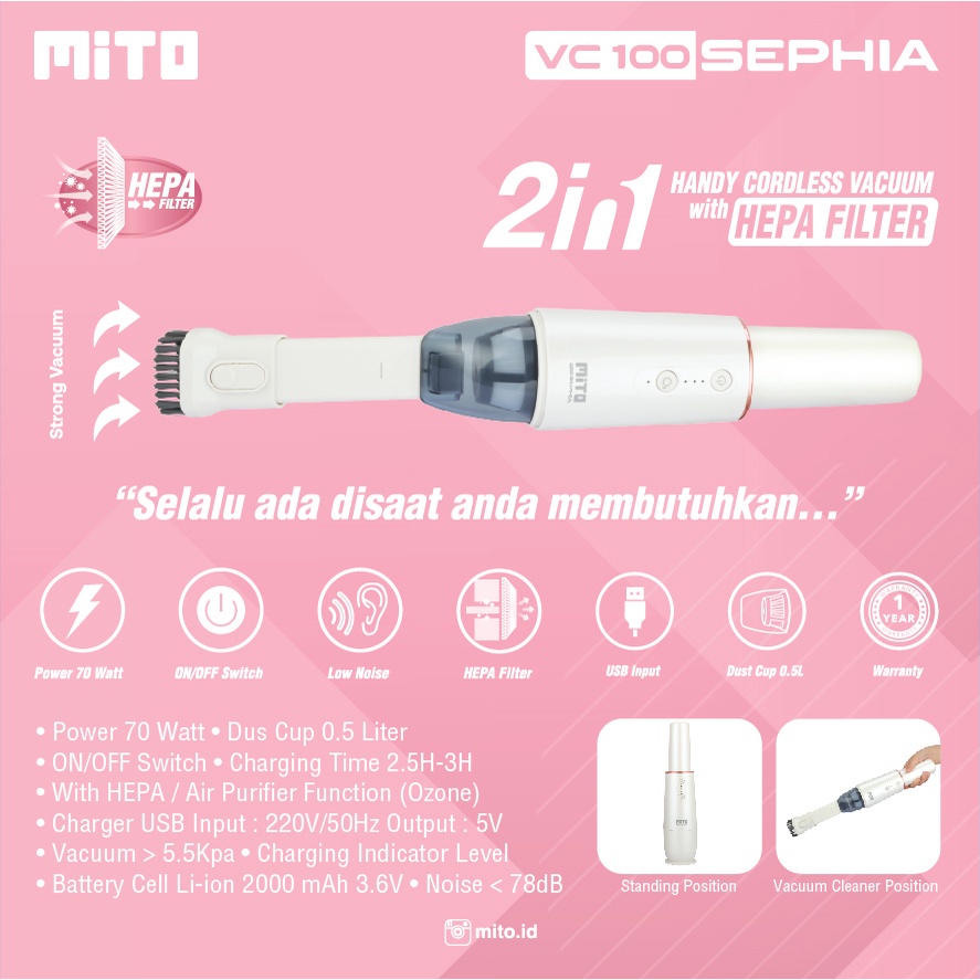 MITO VC 100 VACUUM VACUM CLEANER MITO VC100 sephia Penyedot Debu HEPA FILTER